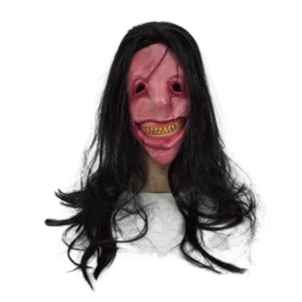 Máscara de Diablo de Látex con Pelo Largo y Cara Roja, Dientes Expuestos, Peluca, Máscara Facial de Terror, Creatividad, Realista, para Halloween