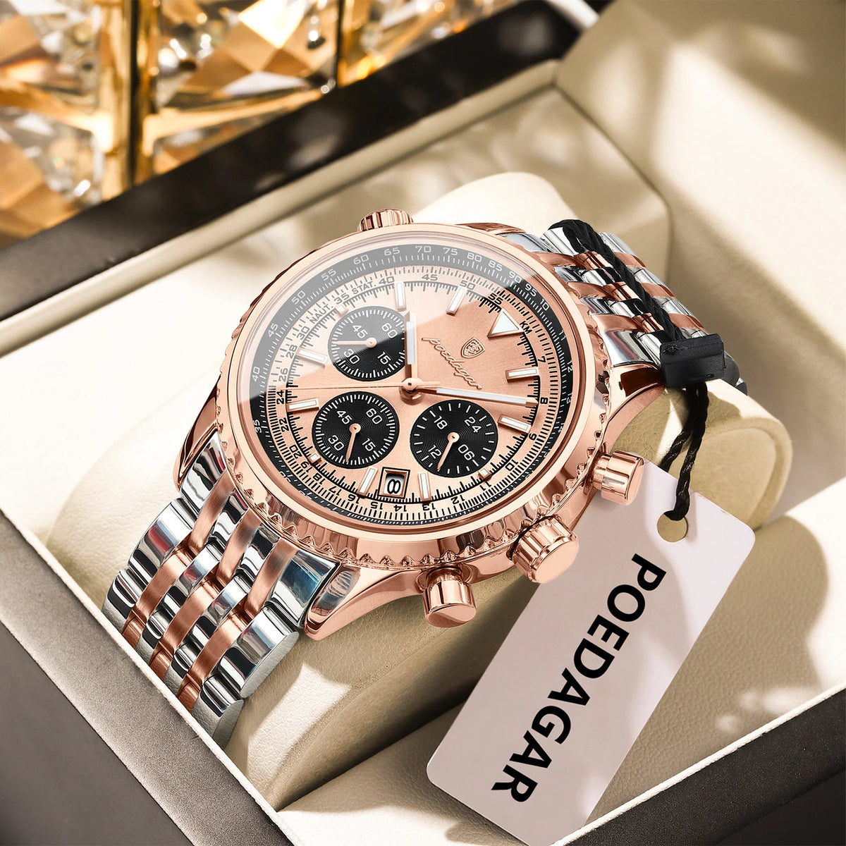 Reloj de hombre de moda POEDAGAR, cronógrafo, fecha, resistente al agua, luminoso, reloj de cuarzo deportivo de lujo para hombre con correa de acero inoxidable