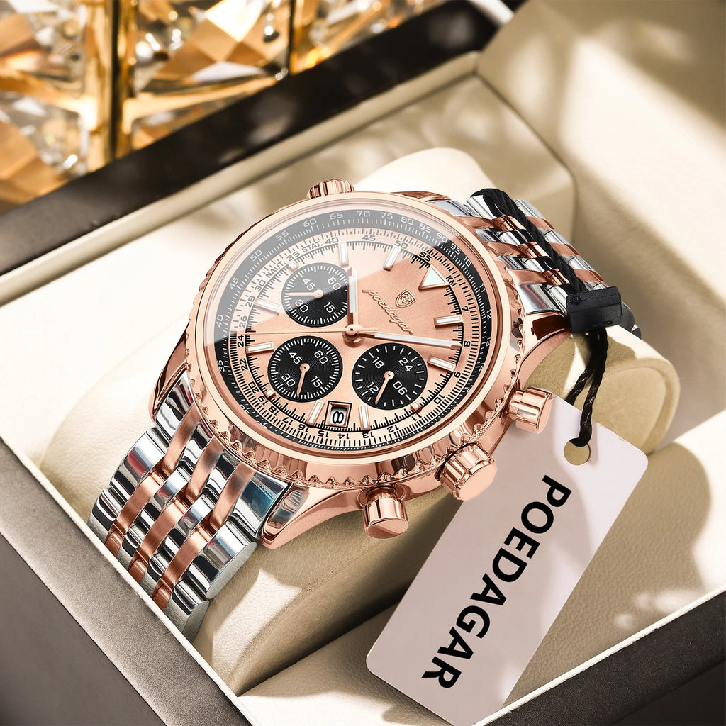 POEDAGAR Top Luxury Male Wristwatch Chronograph Date Waterproof Luminous Men's Watches Stainless Steel Classic Quartz Man Watch
