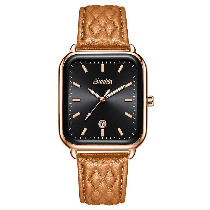 Reloj de lujo para mujer SUNKTA, esfera cuadrada, resistente al agua, con calendario, reloj de cuarzo elegante y de alta calidad para mujer.