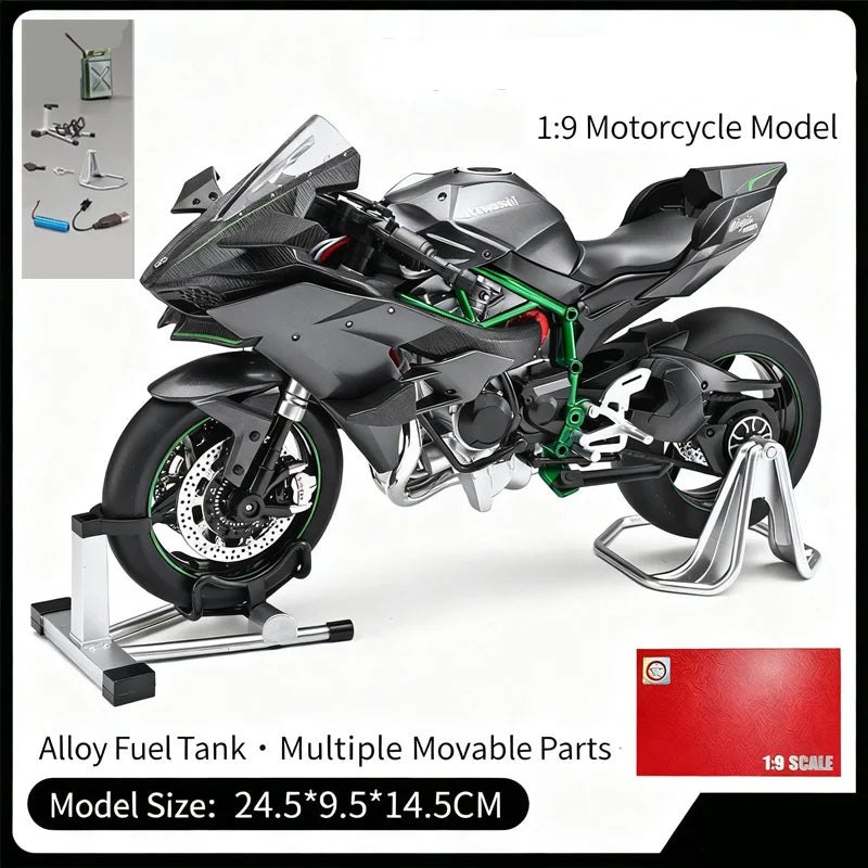 Key Control 1:9 H2 H2R Alloy Sports Motorcycle Model Diecasts Track Racing Motorcycle Model Sound Light With Spray Kids Toy Gift