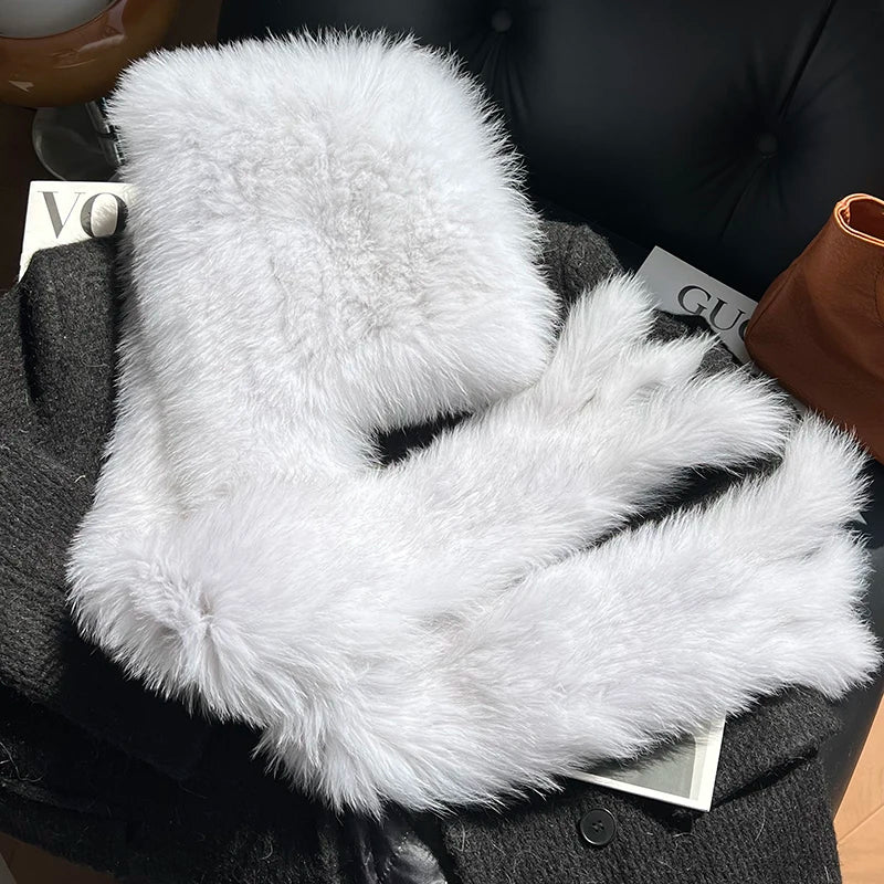 Gorro de invierno con forro de piel de zorro auténtica, gorro con bufanda integrada, gorro cálido y de diseño moderno, gorro de piel de zorro de doble cara, con forro de felpa gruesa y protección para las orejas.