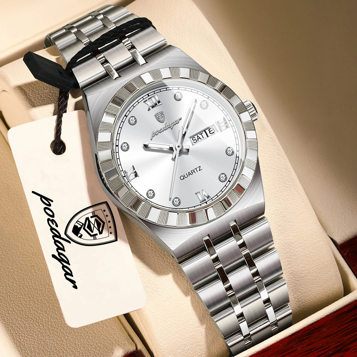 Reloj original y elegante para mujer POEDAGAR, luminoso, resistente al agua, con fecha y día de la semana, reloj de cuarzo para mujer de acero inoxidable a la moda