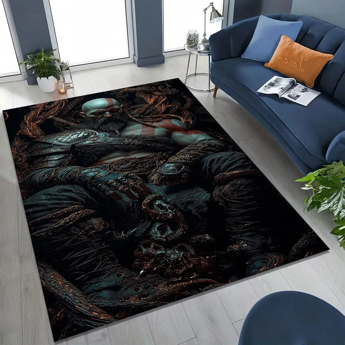 Alfombra de God of War Kratos para dormitorio, sala de estar, sofá, decoración del hogar, felpudo, alfombrilla antideslizante grande para juegos infantiles