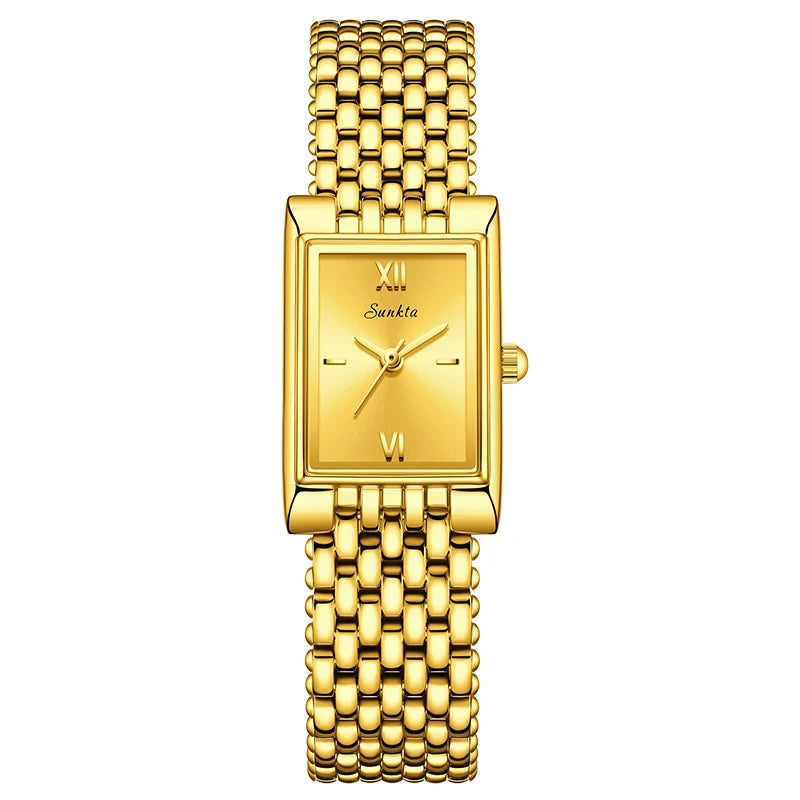 Reloj de cuarzo LIGE de moda de lujo para mujer, correa de acero inoxidable, reloj cuadrado impermeable para mujer, reloj casual de negocios