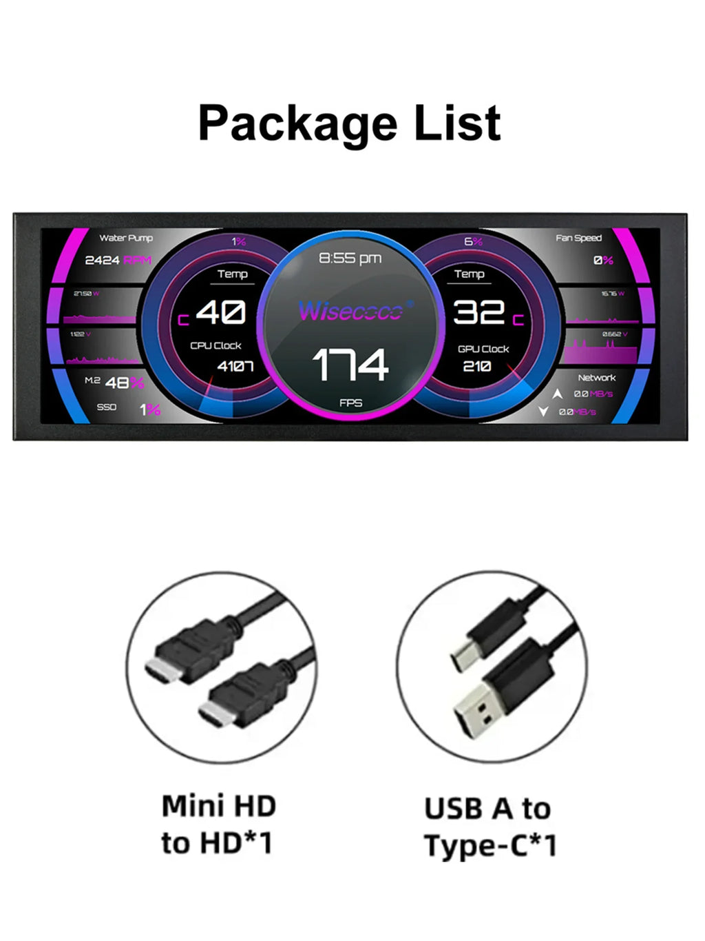 Mini Monitor HD de 7,84 pulgadas USB-C IPS pantalla LCD de barra estirada para ordenador portátil Aida64 CPU GPU monitoreo pantalla secundaria