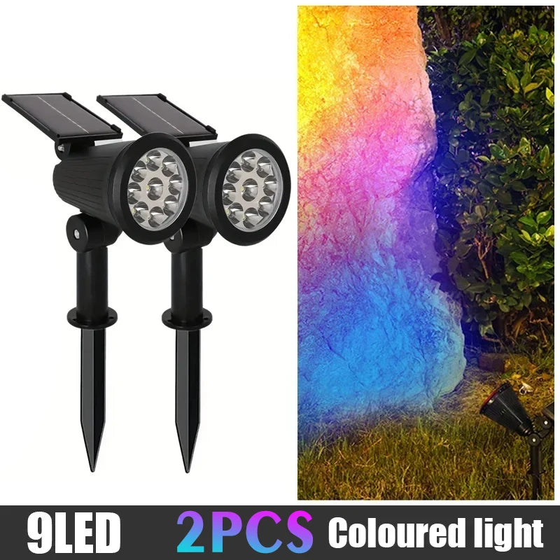 1/2 uds. Focos solares para exteriores, luz solar ajustable para paisajes, 9 LED RGB, impermeables, para árboles, jardín, estanque, patio y camino