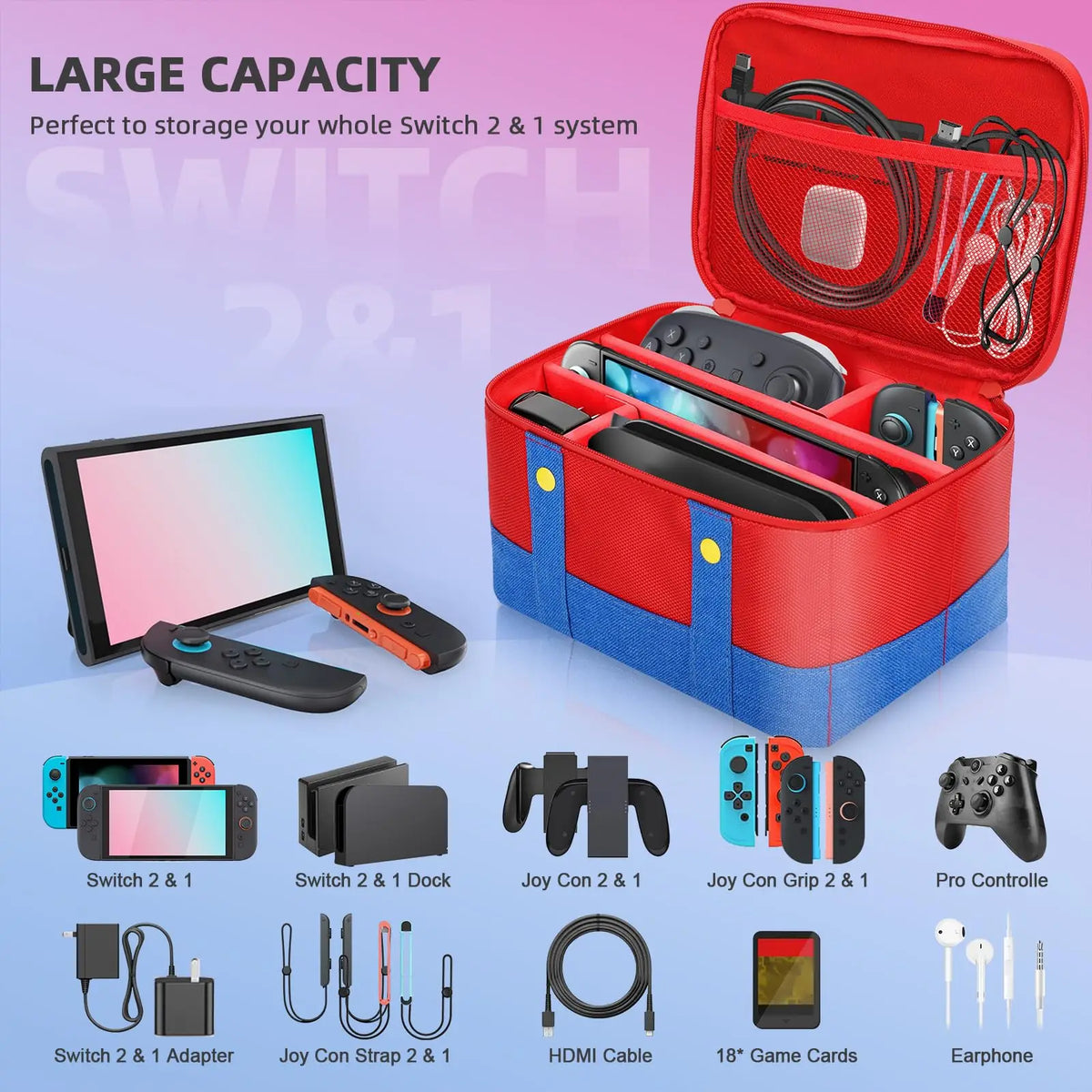 Lindo estuche de transporte para Nintendo Switch 2 /Lite/OLED, estuche de transporte de viaje de almacenamiento protector impermeable de carcasa suave portátil
