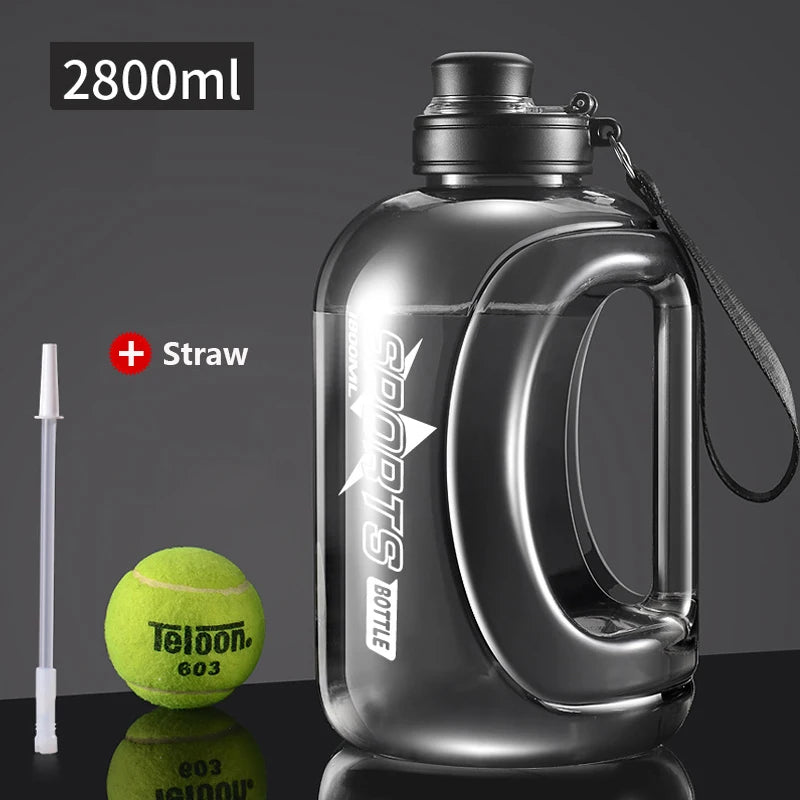 Botella de agua de gran capacidad con pajita y correa, mango portátil, sin BPA, ecológica, perfecta para deportes al aire libre y fitness