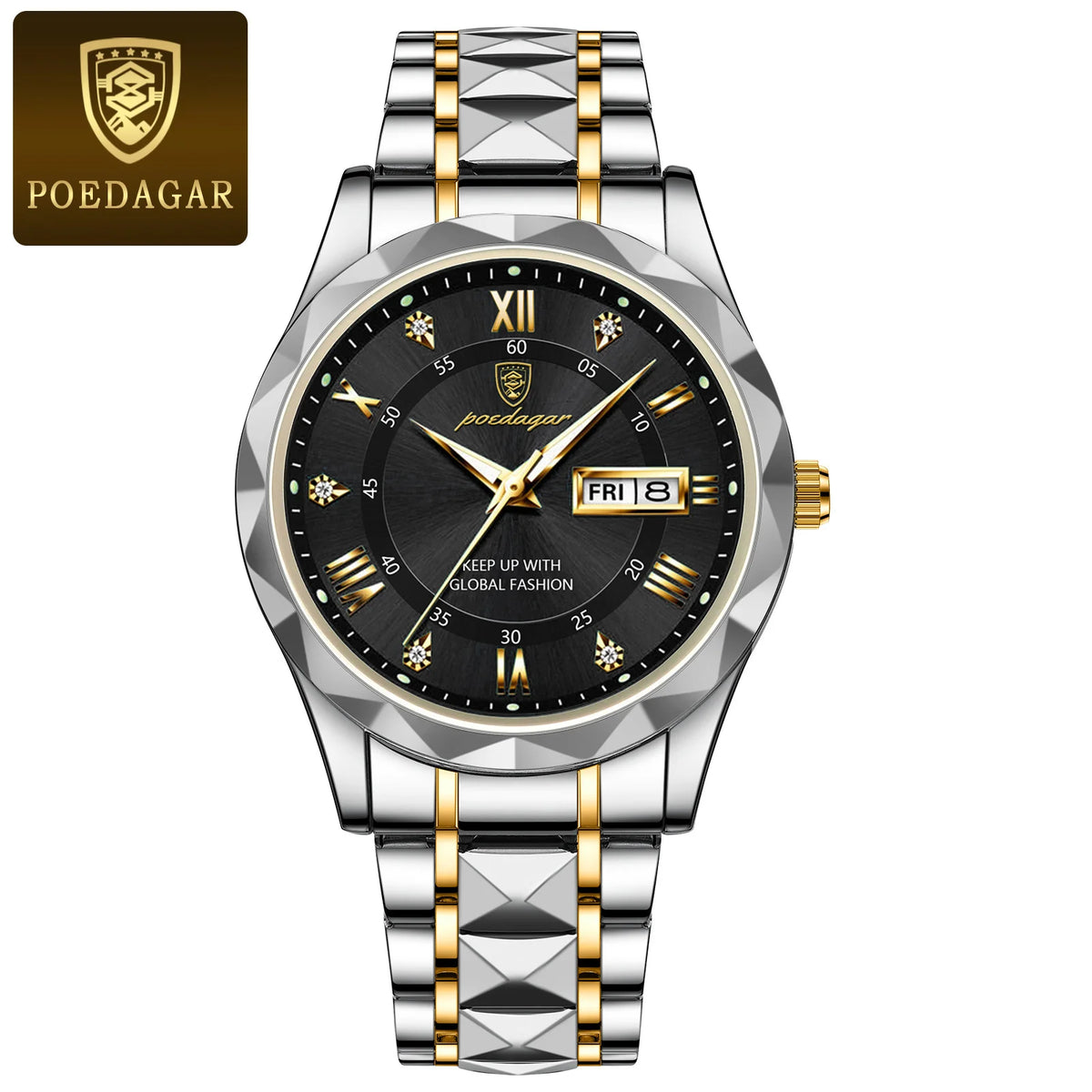 Reloj de pulsera POEDAGAR de lujo para hombre, resistente al agua, de acero inoxidable, luminoso, para hombre, fecha, semana, reloj deportivo de cuarzo para hombre