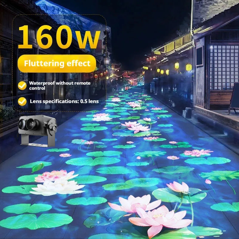Proyector dinámico 3D con foco de suelo de flor de loto y ondas de agua, luz decorativa creativa para paisajes exteriores y luz ambiental