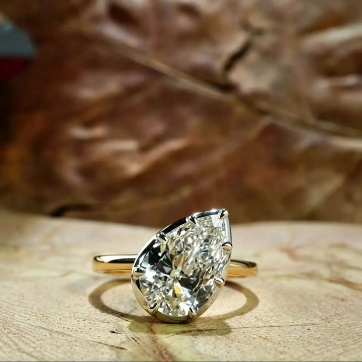 Anillo de Diamante Cultivado en Laboratorio de 3.0ct con Corte Pera, Certificado IGI, E VS1 CVD, Anillo de Oro Amarillo y Blanco de 18K para Mujer, Joyería de Boda