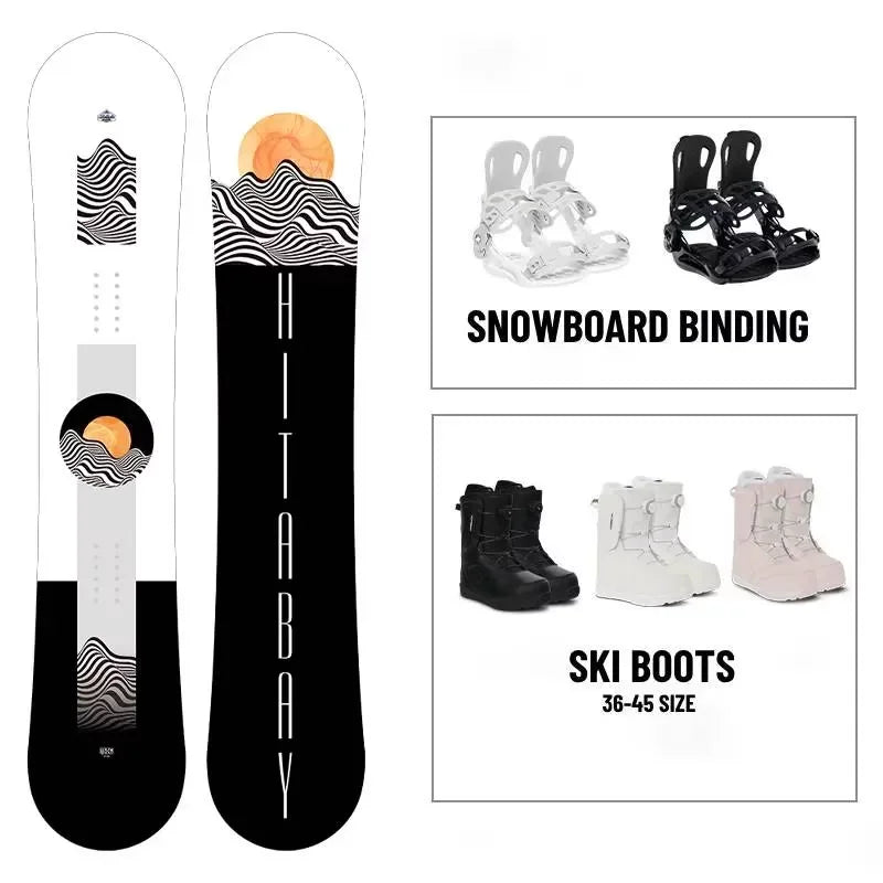 Tabla de Snowboard de Madera Plana para Adultos, Equipo de Esquí All Mountain para Deportes de Invierno con Fijaciones de Rápida Instalación