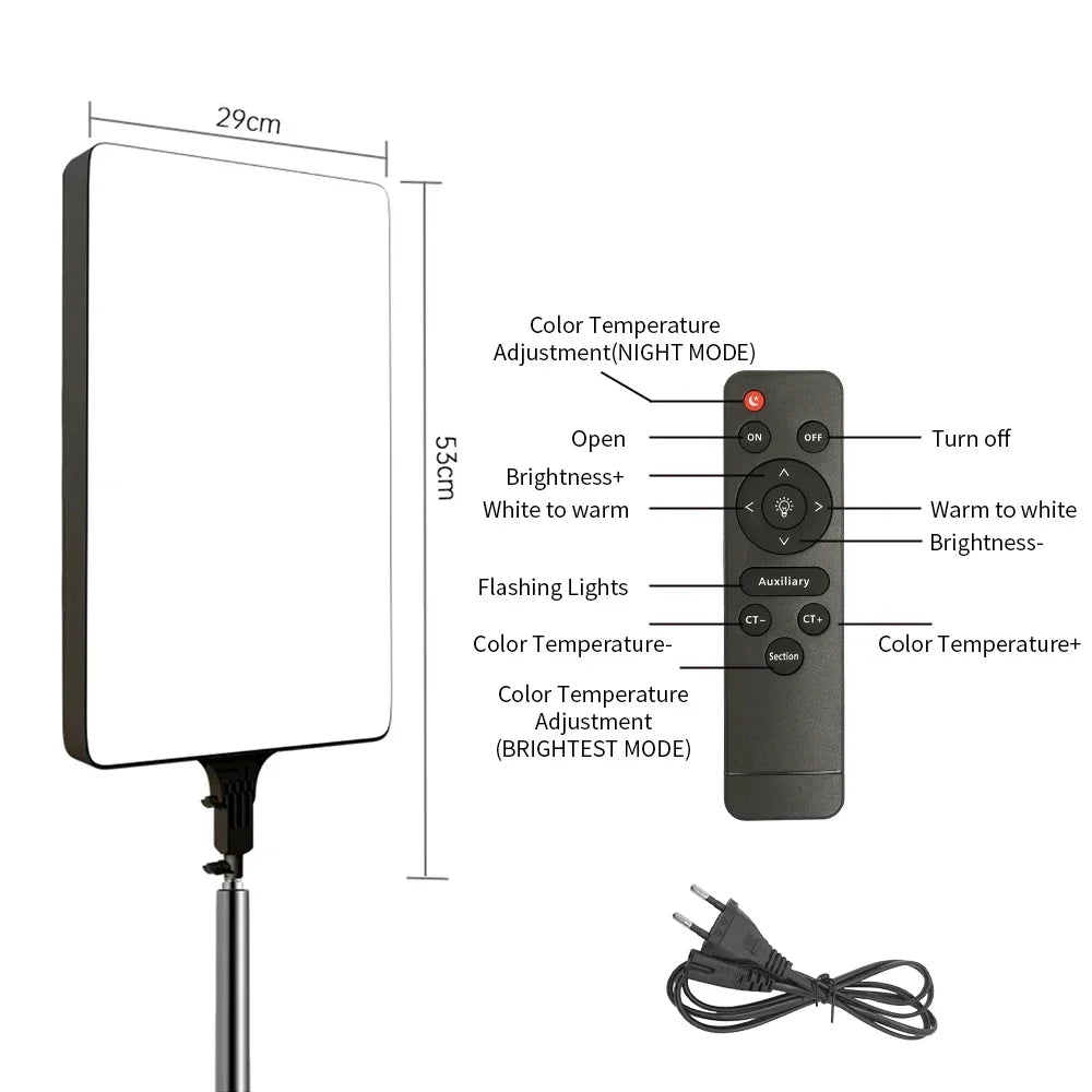 Panel LED SH 2700-5600K de 24 Pulgadas, Luz Plana para Fotografía y Video, Luz de Relleno Profesional para Estudio, Iluminación Fotográfica para Tiktok