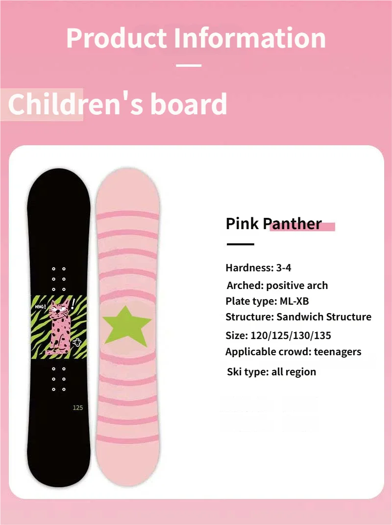 Tabla de Snowboard de Invierno de Alta Calidad, Ecológica, para Esquí al Aire Libre, Nivel Principiante, Juvenil, con Estampado de Leopardo Rosa en Serigrafía