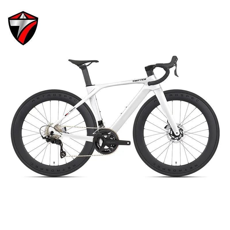 Bicicleta de carretera TWITTER T10pro 105 R7120-24S de fibra de carbono T800, freno de disco hidráulico R7070, juego de bielas huecas de aleación de aluminio SRAM RIVAL 34-50T