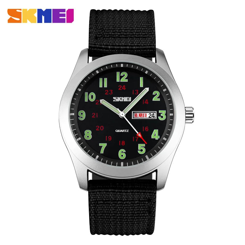 SKMEI 9112 Reloj de cuarzo deportivo para hombre, manecillas luminosas, resistente al agua, con calendario, reloj de pulsera de lujo para hombre