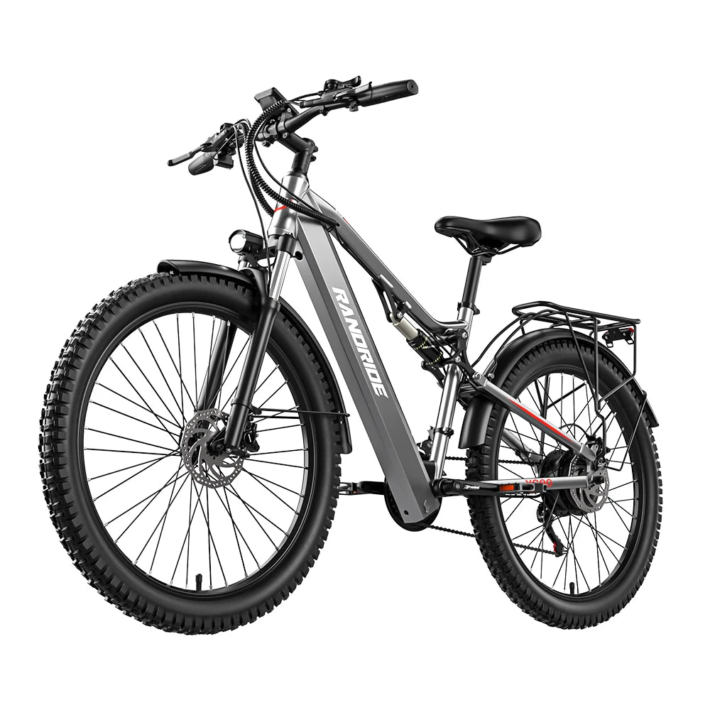 RANDRIDE YG90A 27.5×2.4 Inch Tire High Power Electric Mountain Bicycle, 1000W Motor Max Speed 45km/h, 48V 17AH Battery, 40-50KM Pure Electric / 80-90KM Assist Range, Full Shock Absorption, 21-Speed, Hydraulic Disc Brake Adul
