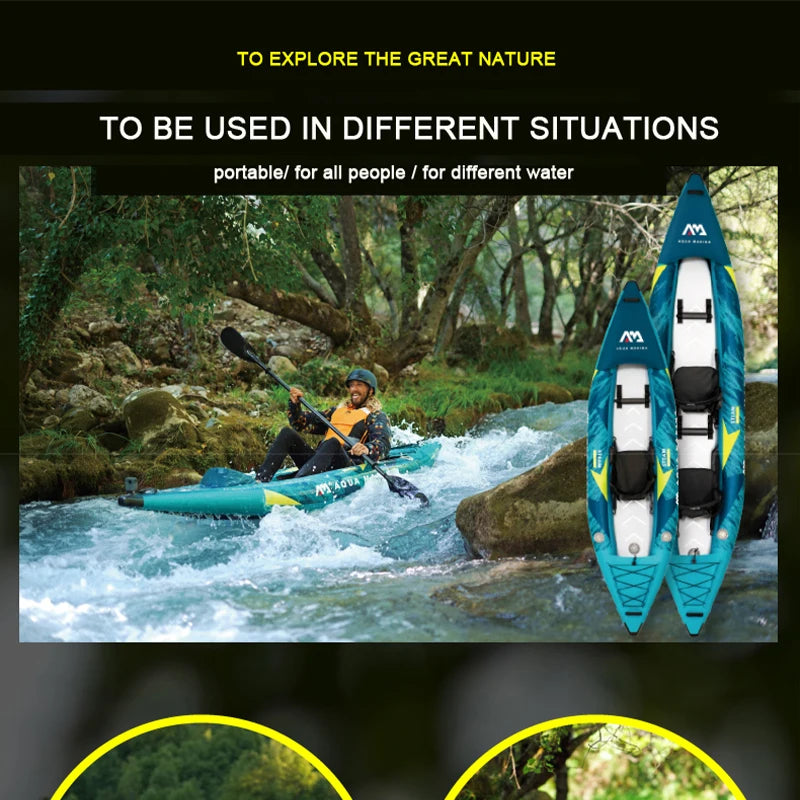 Kayak Inflable AQUA STEAM 312 para 1 Persona, con Piso de Tecnología Drop Stitch, PVC Reforzado 840D, Diseño Aerodinámico, Asiento con Respaldo Alto, Tecnología Deck Shield, para Deportes Acuáticos, Ríos, Lagos, Agua Du