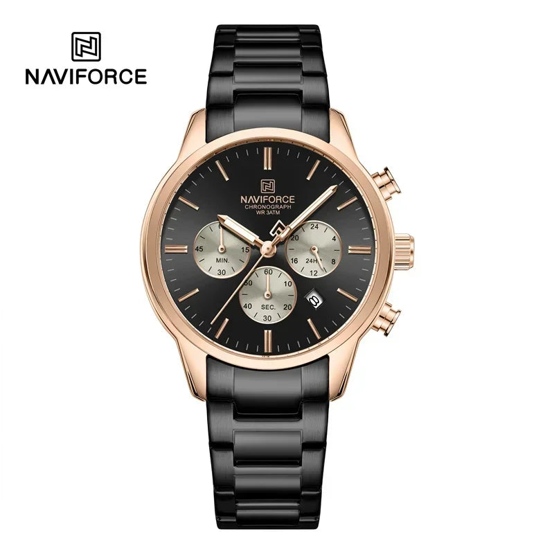 NAVIFORCE Men's Watch Quartz Calendar 3ATM Water Resistant Date Display Steel Band Fashionable Sports Luxury Wristwatch NF8076
