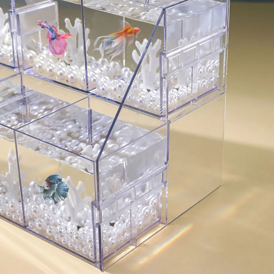 Acuario decorativo de acrílico para peces de pelea, pecera pequeña, acuario de escritorio transparente, acuario creativo de múltiples compartimentos para bricolaje