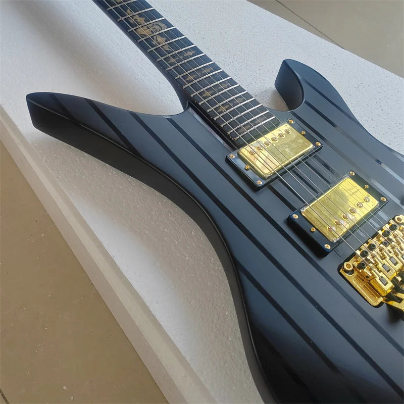 Guitarra Eléctrica de 6 Cuerdas Hecha a Mano con Acabado Mate y Diseño de Rayas Único para Guitarristas