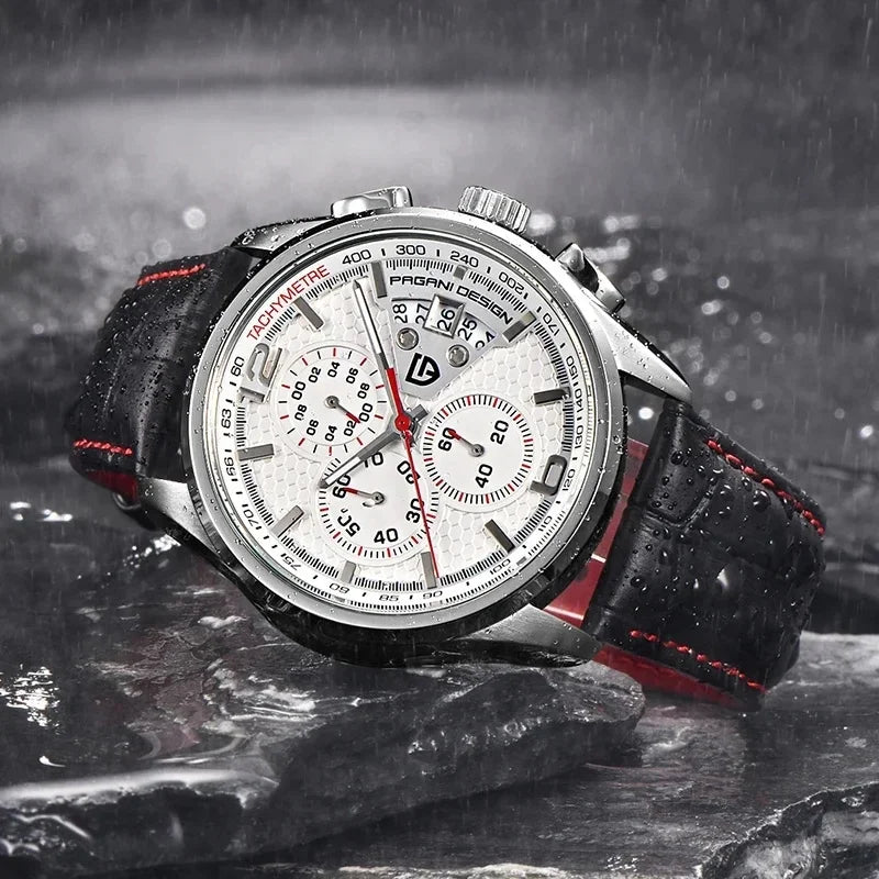Reloj Cronógrafo Deportivo Multifuncional Impermeable para Hombre PAGANI DESIGN PD-3306, Reloj de Cuarzo Militar con Correa de Piel