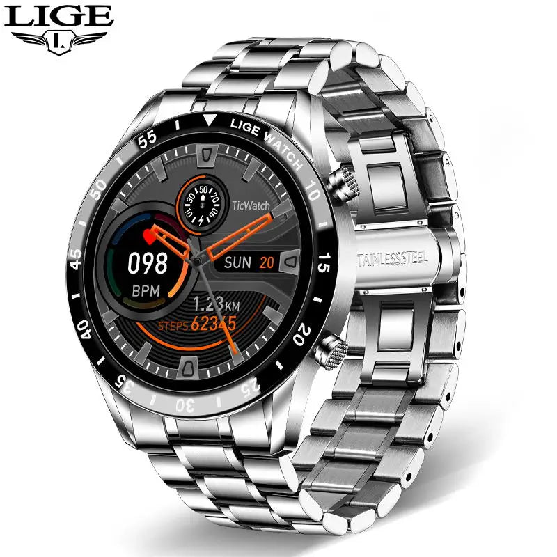 Reloj inteligente LIGE 2024 para hombre, pantalla táctil circular completa, llamadas Bluetooth, reloj inteligente deportivo resistente al agua con seguimiento de actividad física + caja