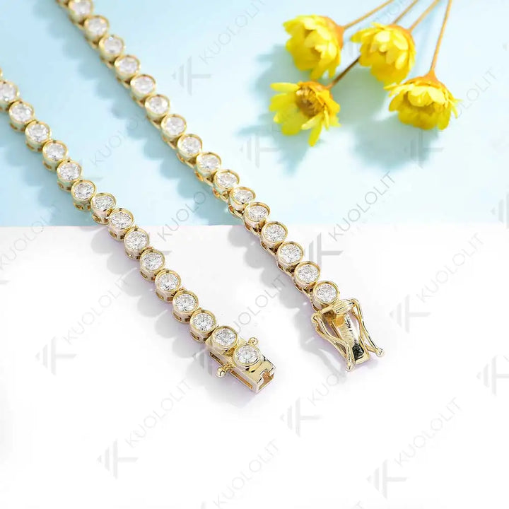 Kuololit-collar de tenis de Esmeralda cultivada en laboratorio de 7 quilates para mujer, collar de moissanita de oro sólido de 18K, 14K y 10K para fiesta, regalos de navidad
