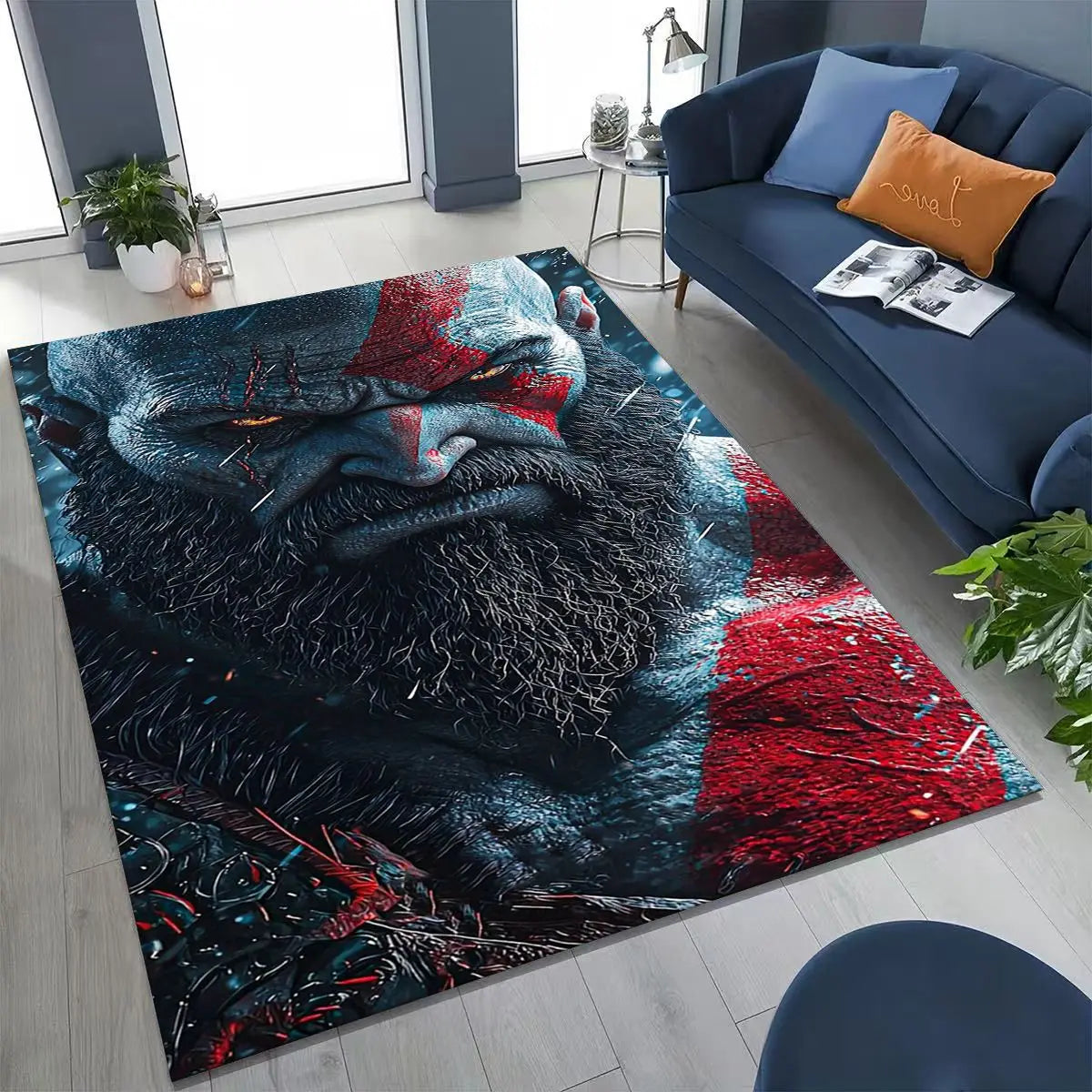 Alfombra de God of War Kratos para dormitorio, sala de estar, sofá, decoración del hogar, felpudo, alfombrilla antideslizante grande para juegos infantiles