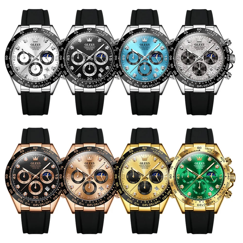 Reloj de cuarzo de lujo para hombre OLEVS 2875, cronógrafo multifunción, fase lunar, fecha, esfera con diamantes, reloj de cuarzo resistente al agua para hombre, tendencia