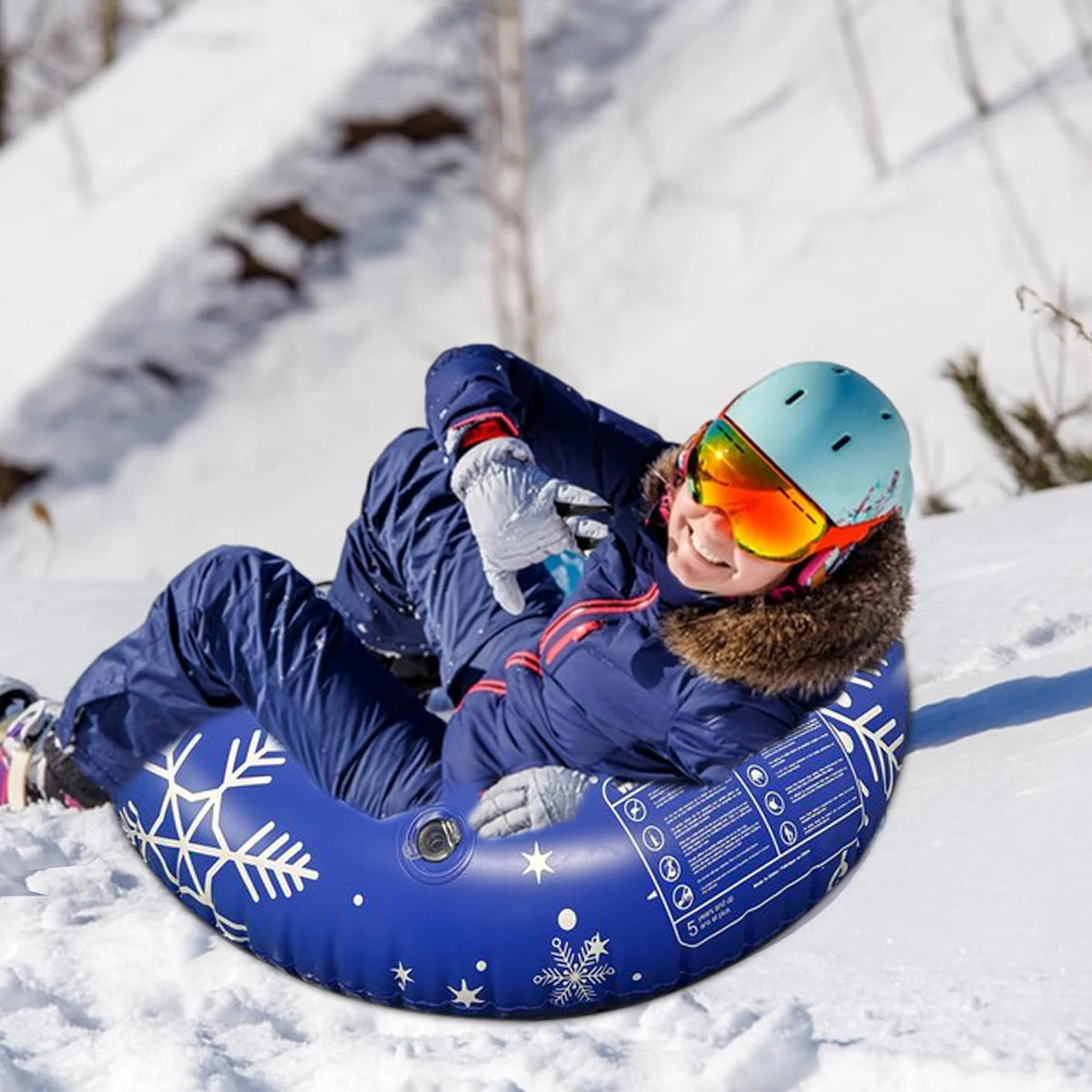Tubo de nieve inflable de alta resistencia, trineo de PVC grueso de 35,43 pulgadas con asas dobles, tubo de trineo de invierno para juegos de esquí (color aleatorio)