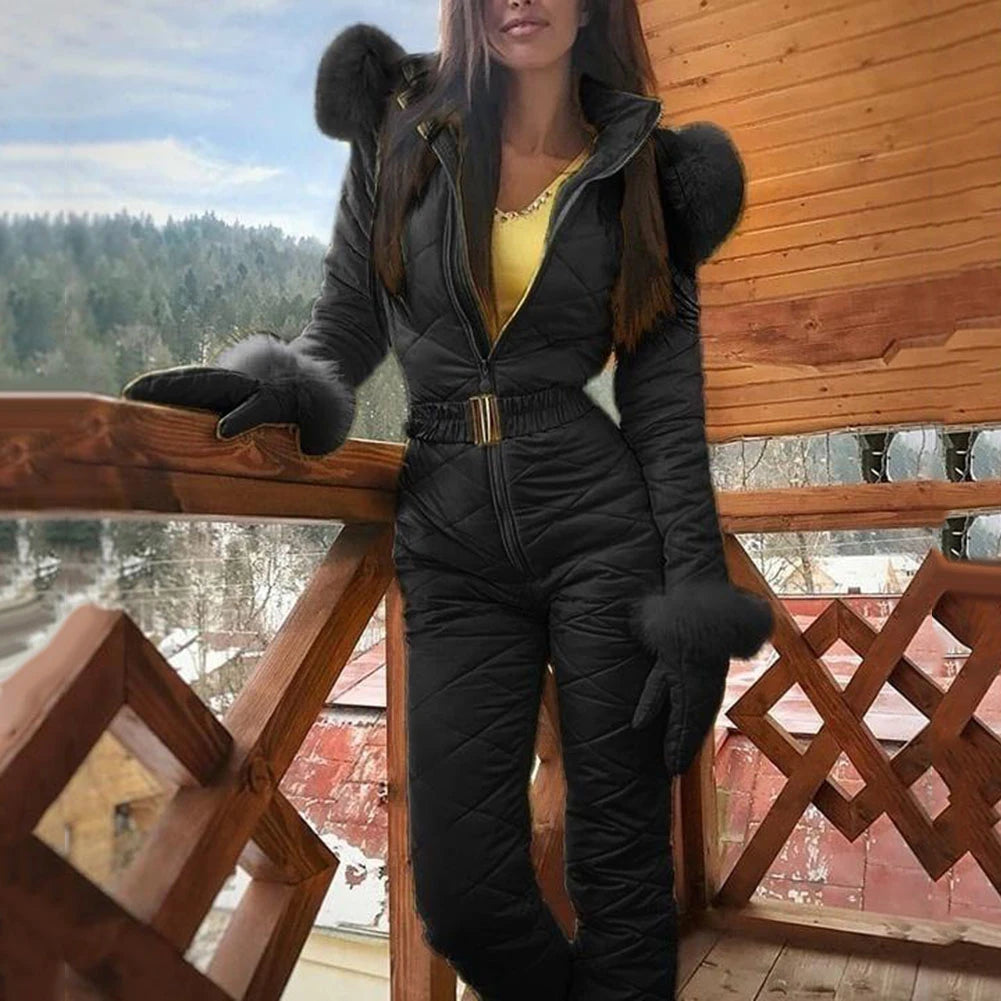 Mono de Snowboard de invierno para mujer, mono con capucha para exteriores, traje de esquí impermeable a prueba de viento para snowboard, senderismo, esquí para mujer
