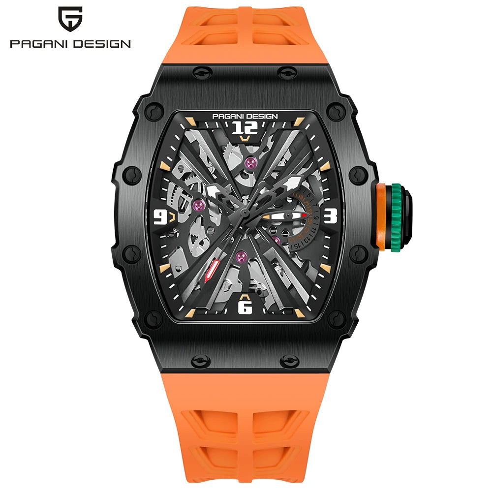 PAGANI DESIGN Nuevo Reloj de Lujo Esqueleto VH65 para Hombre Reloj de Cuarzo 42MM Correa de Caucho Cristal de Zafiro Resistente al Agua Reloj Hombre