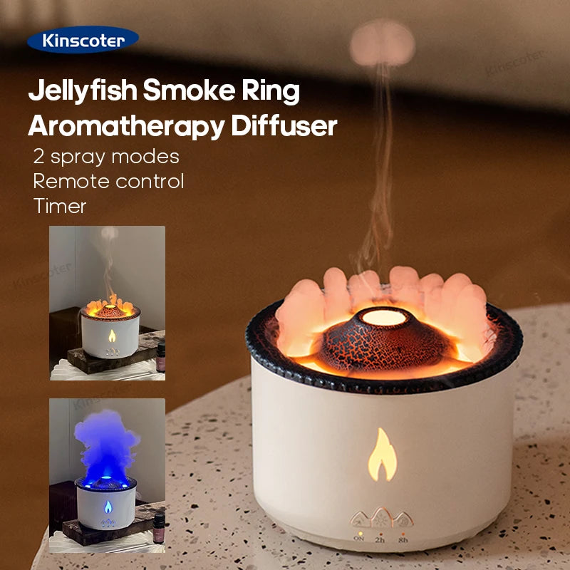 KINSCOTER-difusor de Aroma de llama de volcán, anillo de humo de medusas, humidificador de aire, difusor de aceite esencial de aromaterapia de 360ml, regalo genial