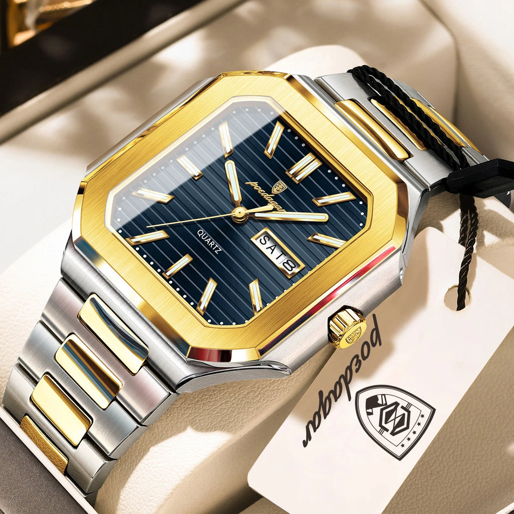 Reloj de cuarzo para hombre POEDAGAR, de negocios, impermeable, luminoso, con fecha y día, clásico, de acero inoxidable