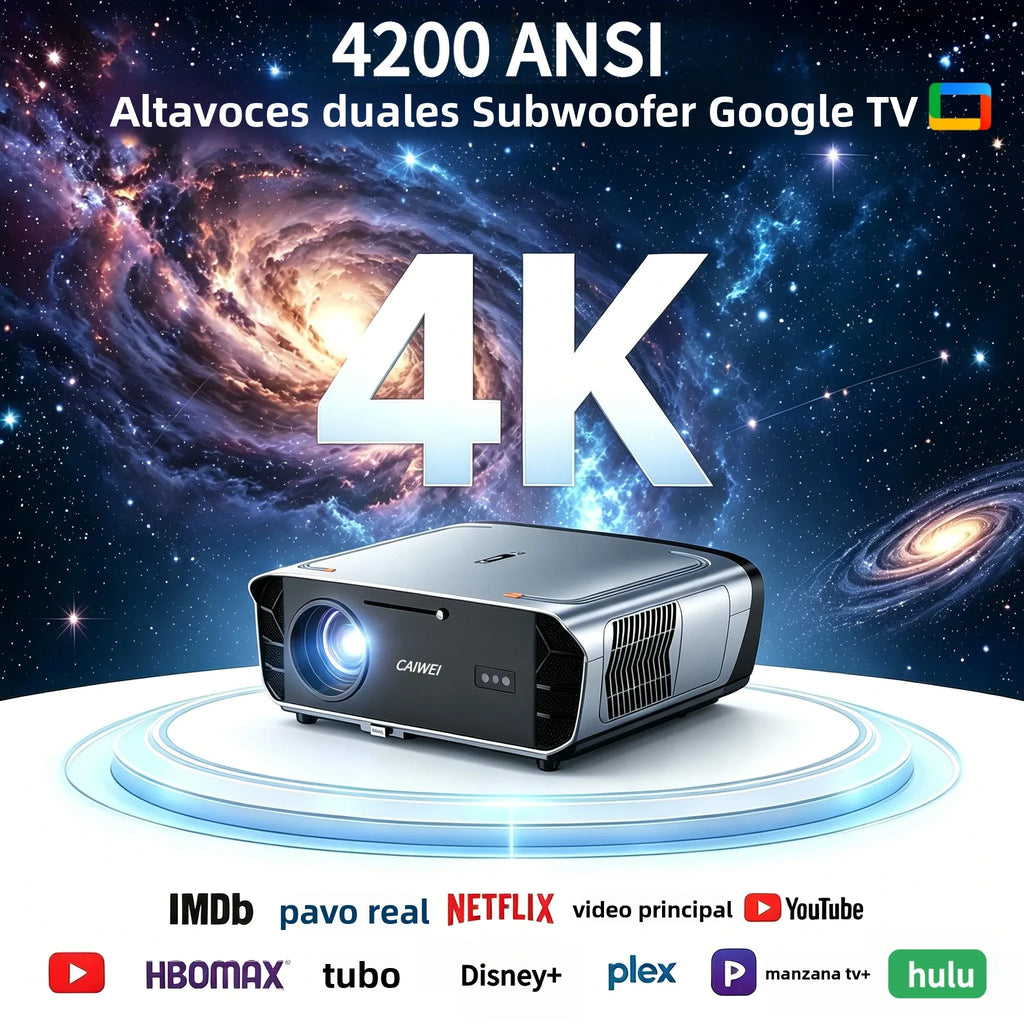 Proyector S7 4K Ultra 4200ANSI HD Android 14 Google TV para Cine en Casa, WiFi6, Enfoque Automático, Altavoces Dobles, Proyector de Películas para Día