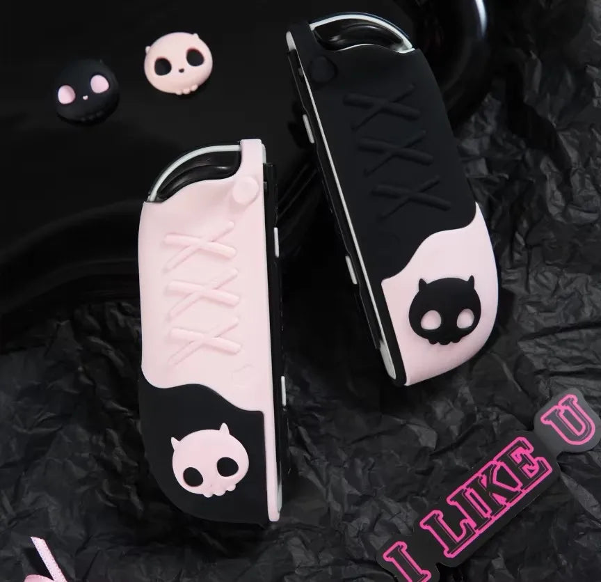 Sweety Angel Devil funda trasera dura Protector de carcasa para Nintendo Switch 2/NS Oled Thumb Stick Grip Cap botones cubierta completa de silicona