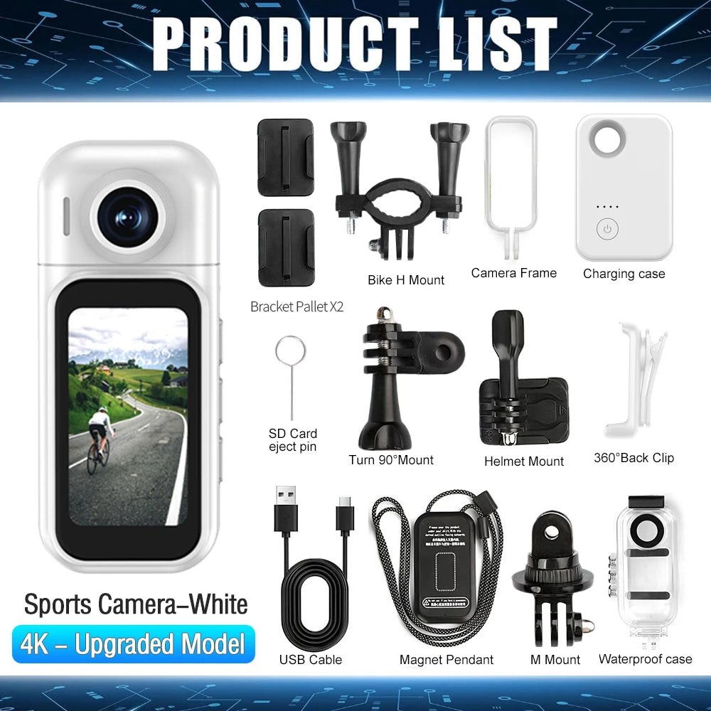 Mini Cámara Deportiva 4K, Cámara HD 1080P/30FPS, Control Remoto WiFi, Resistente al Agua, Cámara para Casco Vlog DV con Estuche de Carga