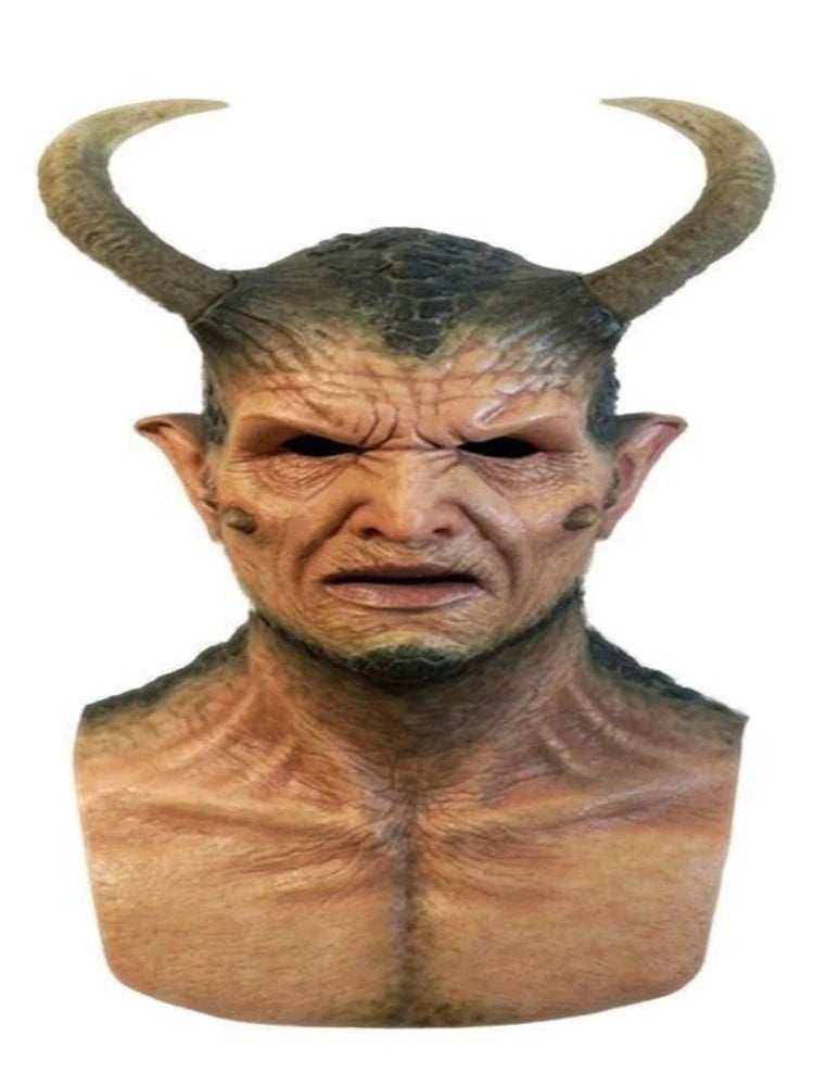 Máscara de Látex de Cabeza Completa de Diablo en Tonos Rojo y Piel, Accesorio para Disfraces de Halloween, Carnaval, Juego de Roles y Temática de Terror para Adultos