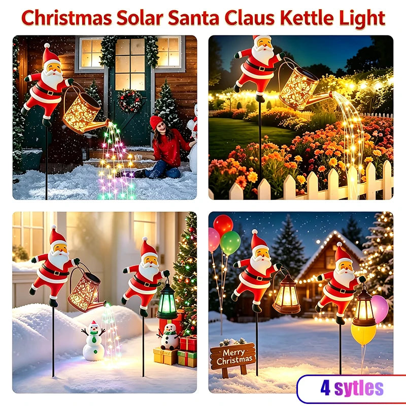 Christmas Santa Claus Kettle Solar Ground Lamp, LED Night Light Waterproof Outdoor Garden Lawn Decorative Light for Holiday Yard