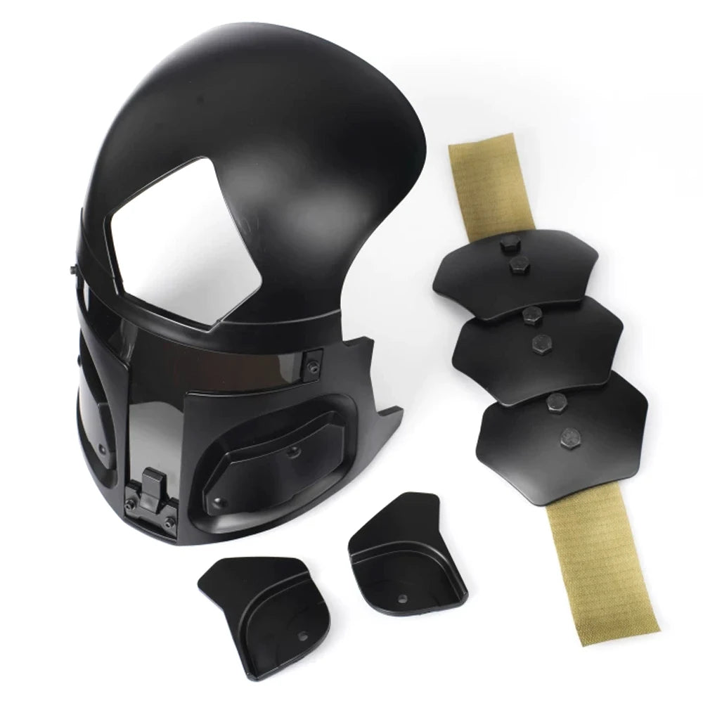 Casco de Cazador de Recompensas Galáctico 6 en 1 con Auriculares, Luz de Señalización, Casco Táctico Rápido, Máscara Futurista, Set de Cosplay de Ciencia Ficción y Airsoft