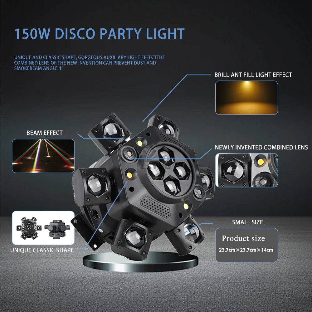 Luz de discoteca DJ Moving Head de 150W con control remoto, luces giratorias para club nocturno, efecto de escenario estroboscópico con haz LED DMX512 para fiestas, bares y eventos