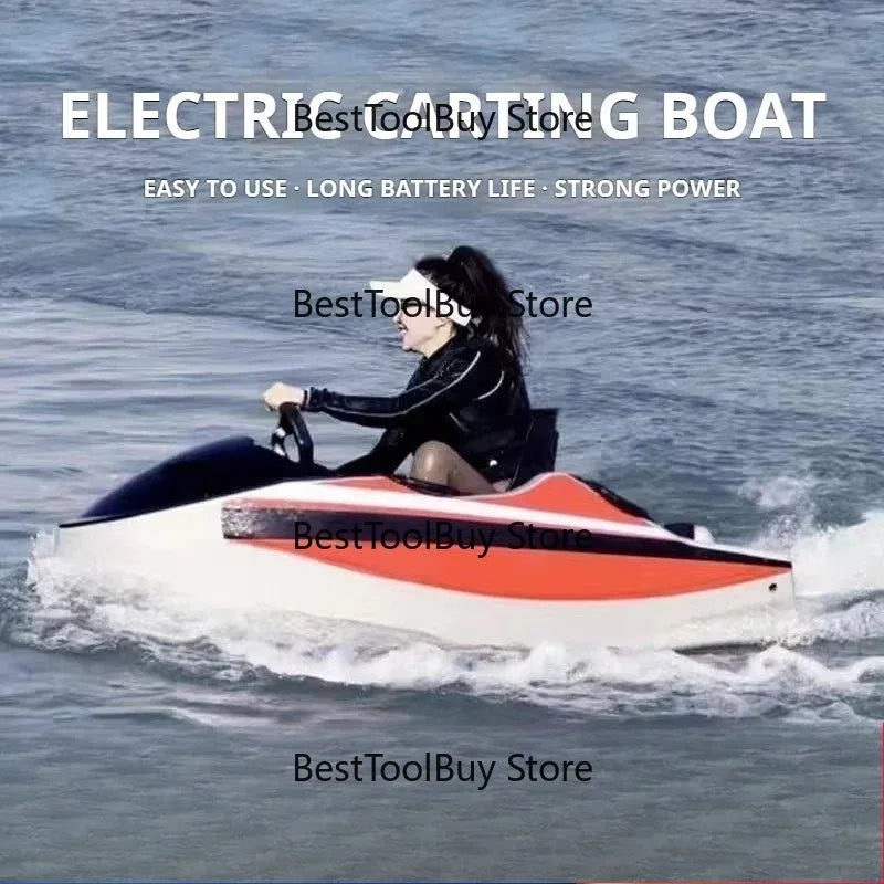 Moto Acuática Eléctrica, Jet Ski Motorizado de Doble Velocidad de 52 km/h para 2 Adultos, Carga de 150 kg y 90 Minutos de Autonomía para Deportes Acuáticos y Esquí