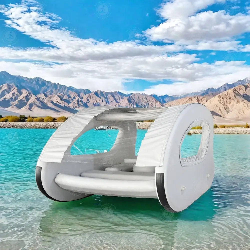 Catamarán Inflable Resistente con Motor Eléctrico, Bote Inflable para Entretenimiento Acuático Familiar