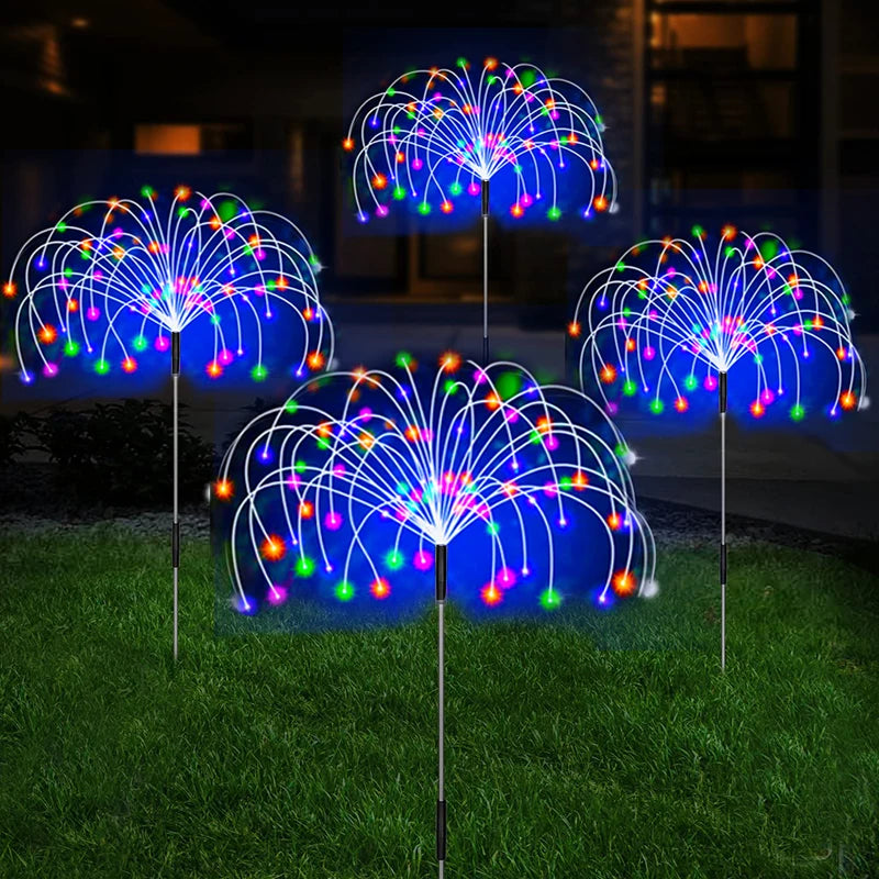 Lámpara solar LED de fuegos artificiales, decoración de jardín para exteriores, luces de hadas para senderos, luces solares impermeables para Navidad, patio, balcón y césped
