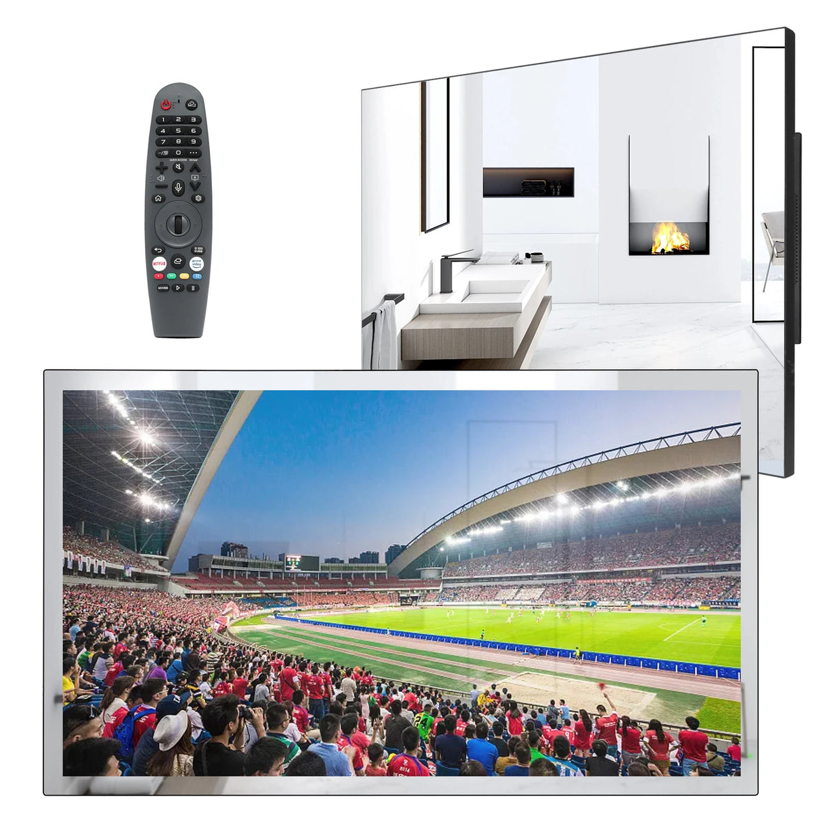 Espejo inteligente para baño Souria de 27 pulgadas, resistente al agua, con TV integrada con WebOS, WiFi, Bluetooth y control por voz para domótica