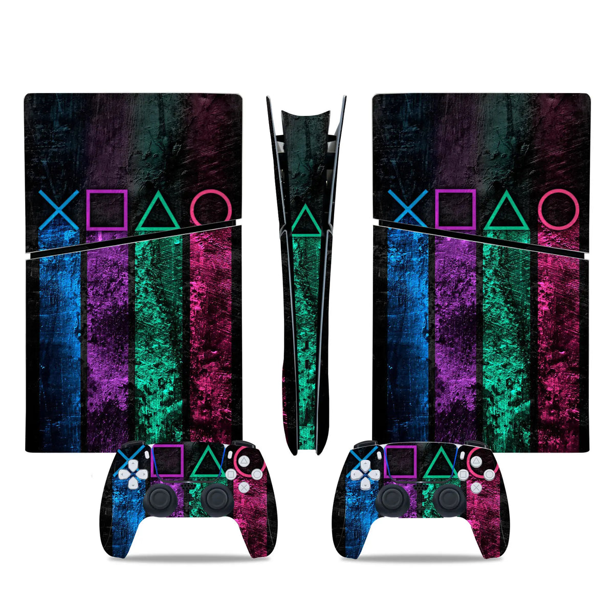 For PS5 Slim Digital Edition Console and 2 Controllers Geometry Design Skin PS5 Slim Digital Sticker Vinyl Wrap Cover Full Set