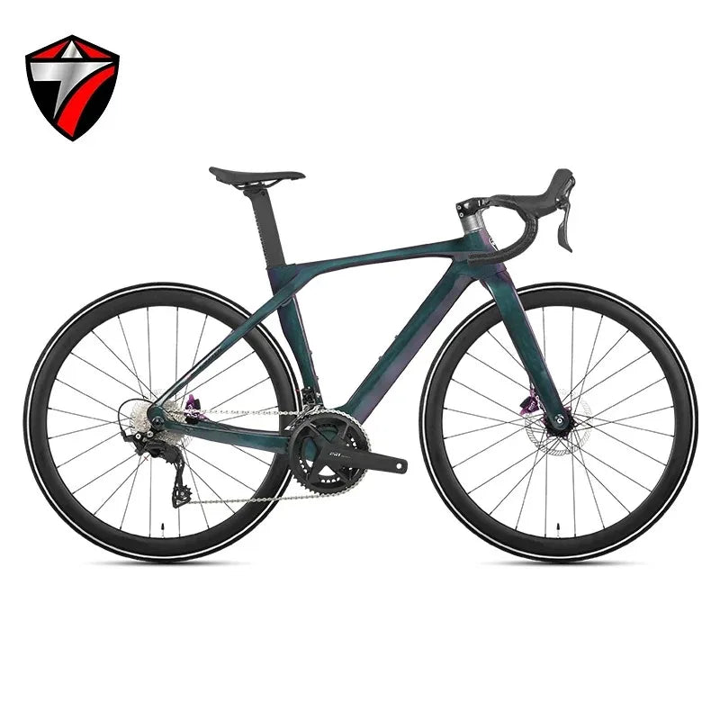 Bicicleta de carretera TWITTER T10pro 105 R7120-24S de fibra de carbono T800, freno de disco hidráulico R7070, juego de bielas huecas de aleación de aluminio SRAM RIVAL 34-50T