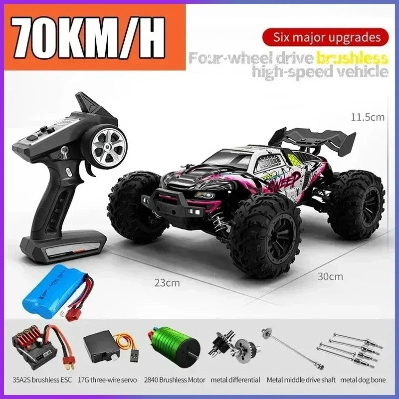 Coche teledirigido SCY16101 16102 de alta velocidad 70 km/h, coche teledirigido con tracción a las cuatro ruedas para niños, motor sin escobillas con LED